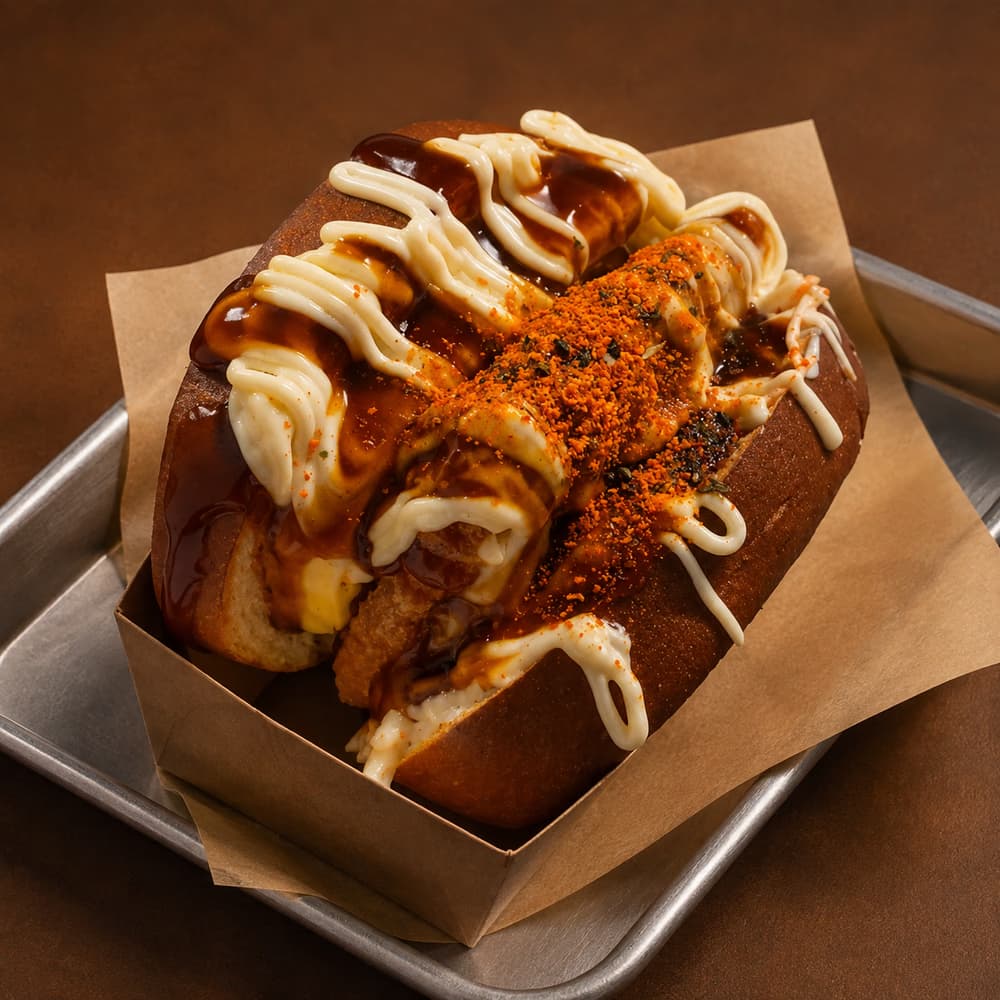 Brioche Tokio de BRIOXX con pollo katsu, mayonesa japonesa, salsa tonkatsu, col japonesa, tamago de huevo y especias japonesas