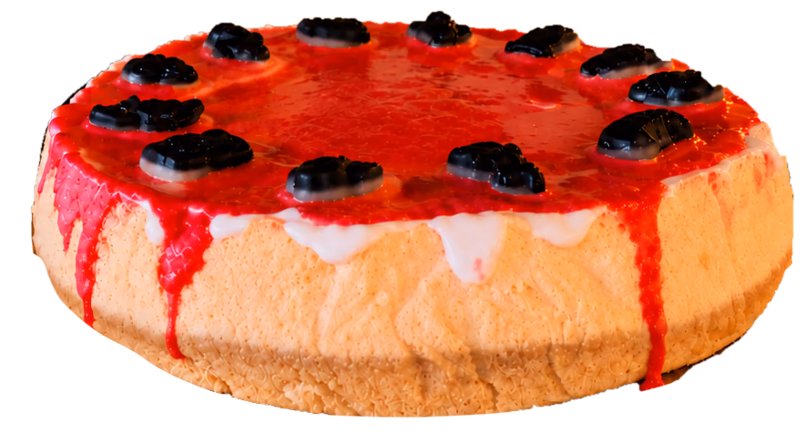 Tarta especial de Halloween de cereza sangrienta de BRIOXX, decorada con murciélagos